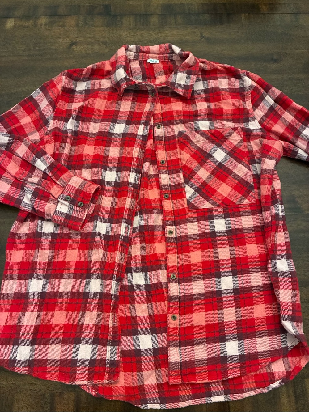 Aerie Flannel Shirt Women’s Medium Plaid Red Pink Button Up